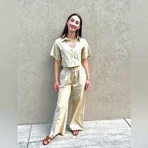 Better Be Cropped Wide Leg Linen Set New Beige